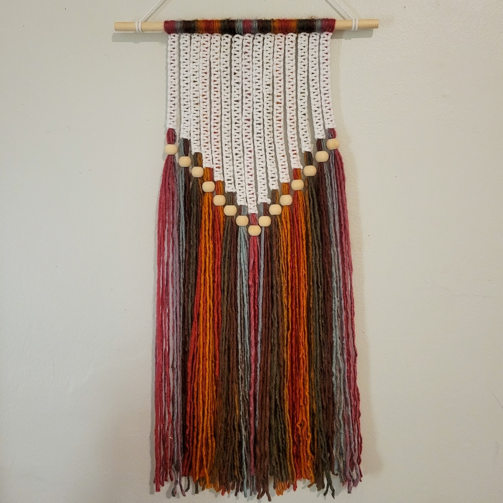 handmade ombre rainbow sunset macrame / yarn wall art hanging